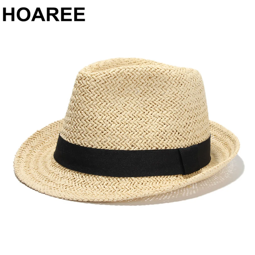 

HOAREE, шляпа от солнца для мужчин, соломенный джазовый головной убор для женщин и мужчин, летняя Классическая Пляжная Шляпа Fedora Uv, Женские Британские шапки и кепки s