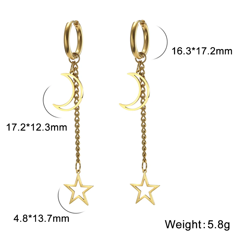 Kkjoy Edelstahl Neue Design Kette Hoop Ohrring Für Frauen Hohl Solide Stern Mond Anhänger Knorpel Ohrring Piercing Schmuck – Detail 29
