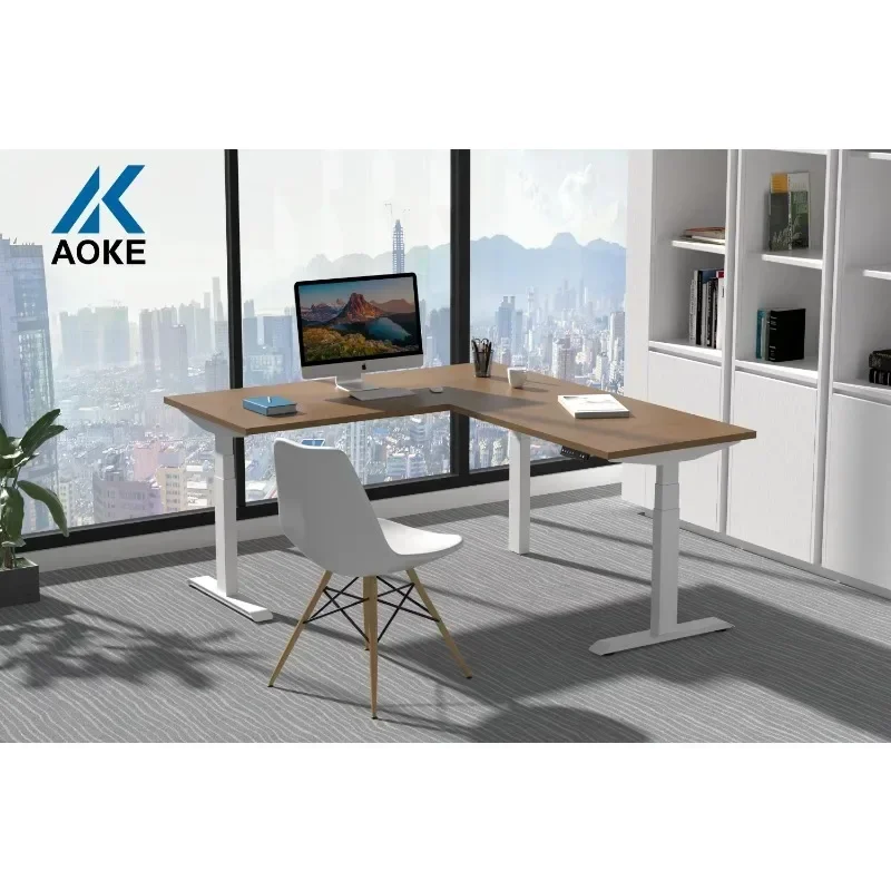 Executive Top Office Desk Modern L-shaped Workstation with Wooden High Quality 3-leg Metal Iron Modem Office Furniture 1 Pcs