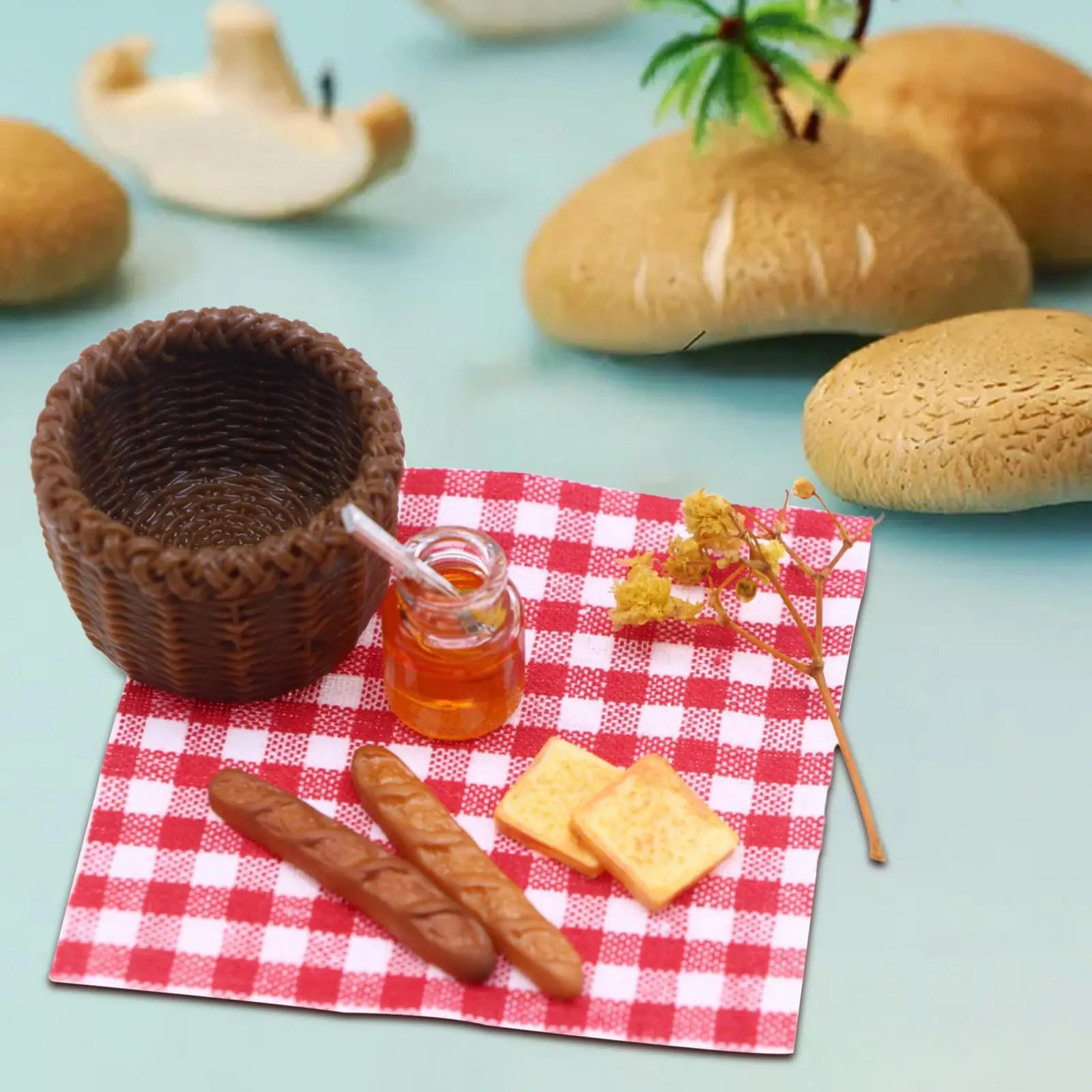 1/12 Miniature Food, Dollhouse Accessories Decor, Micro Landscape Life Scene Photo Props Dollhouse Camping Basket Food Set