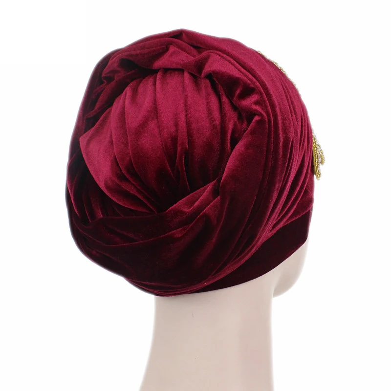 New Luxury Women Rhinstone Velvet Hijab Turban Cap Muslim Long Tail Headscarf Hat Bonnet Nigerian Hijab Head Scarf Bandanas