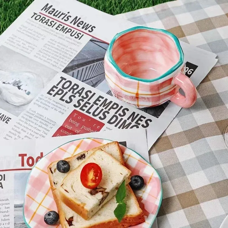 

Japanese Hand Painted The Blue Sky and White Clouds Coffee Cup with Saucer Ceramic Handmade Tea Cup Saucer Set Cute Gift for Her