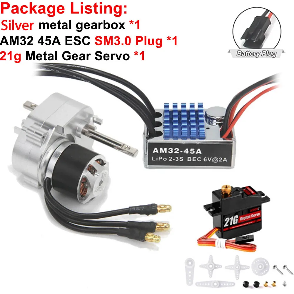 Volledig Metalen Versnellingsbak 2322 2600KV Borstelloze Motor AM32 45A ESC 21g Servo/2CH Ontvanger voor RC Auto Crawler MN82 MN78 MN168 MN99 MN98