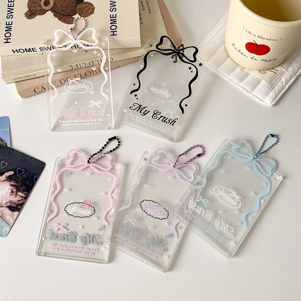 New Ins Korean Original bow acrylic Kpop Clear glitter photocard Holder Photo Card Holder Bag Card Holder Display Sleeves