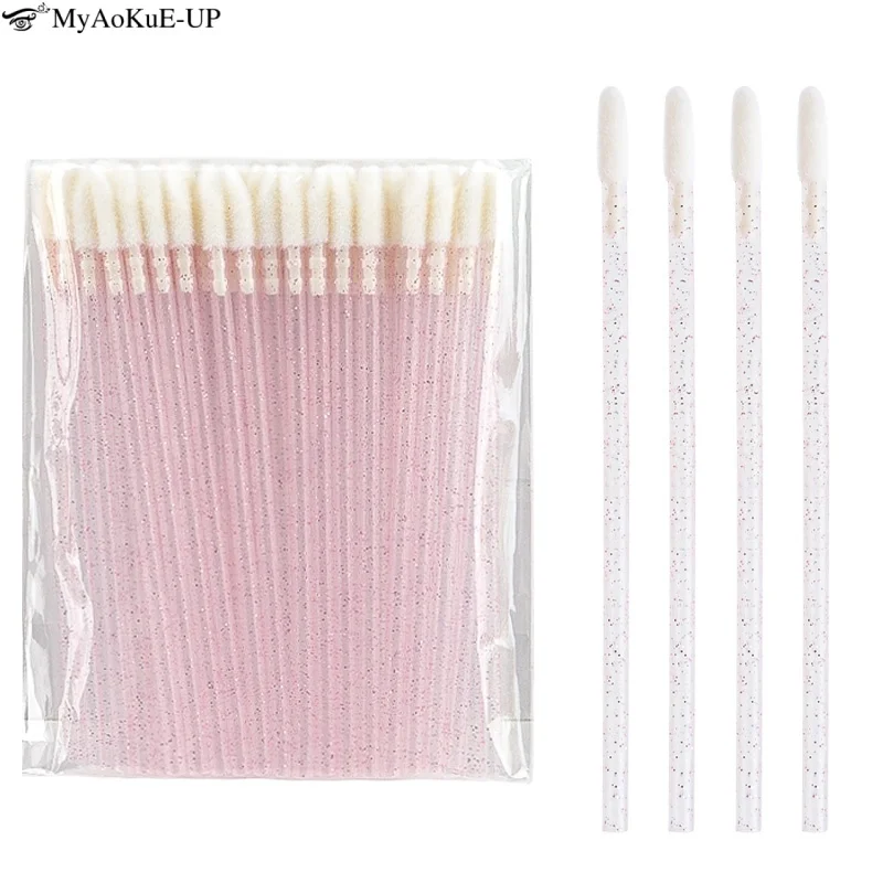 50Pcs Disposable Crystal Lip Brush Lipstick Gloss Wands Eyelash Makeup Micro Brushes Lash Extension Clean Applicator Makeup Tool