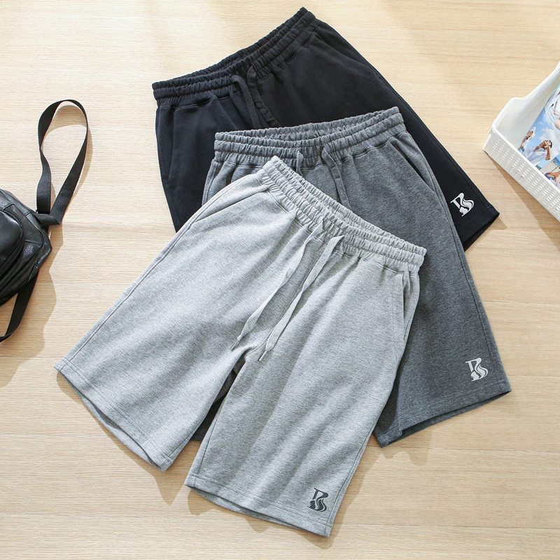 

Летние мужские трикотажные шорты из чистого хлопка с эластичным поясом, повседневные, цветные, длиной до колена, удобные, свободного кроя