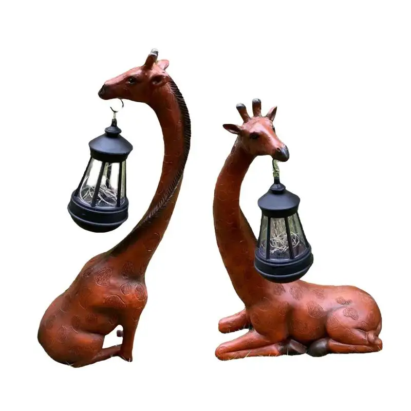 

Solar Lights Outdoor Figurines Giraffe Sculpture Lamp Figurines Outdoor Decorations Creative Resin Lighted Garden Decor