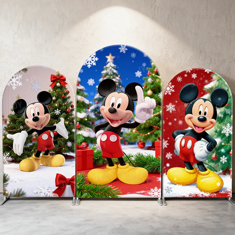 

Christmas Mickey Mouse Arch Backdrop Cover Disney Cartoon Xmas Theme Party Decor Photo Booth Background Kids Holiday Supplies