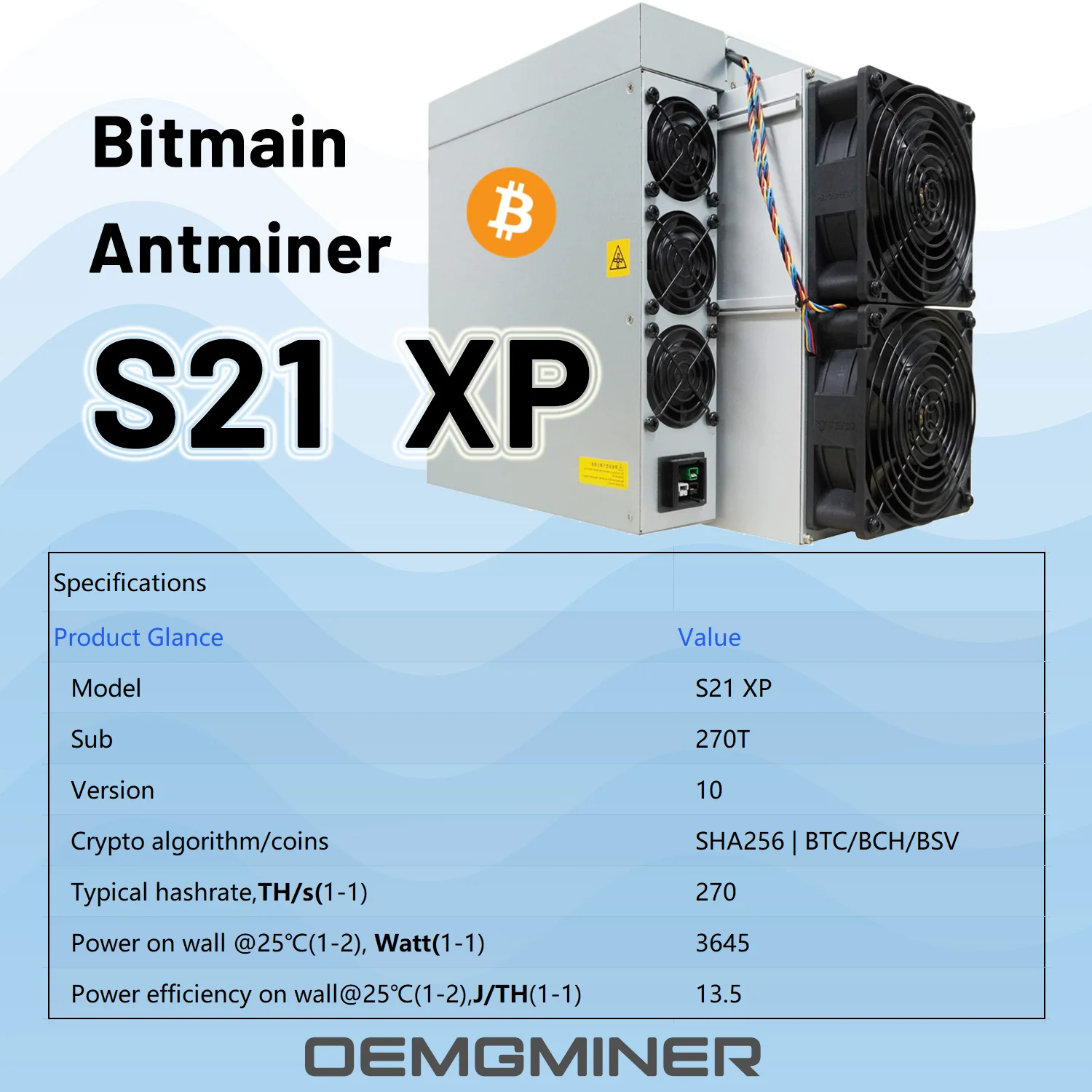 Bitmain Antminer S21 XP 270TH/s 3650W Bitcoin Miner Algoritmo SHA256 BTC Mining Machine Spedizione veloce