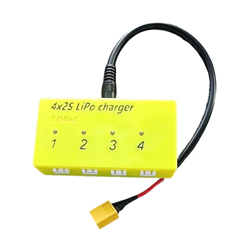 

1Set 4-in-1 2S RC LiPo Battery Charger 12W x 4 Multi-Port Charging Module with 5521DC to XT60 Power Cable for RC Model Airplane