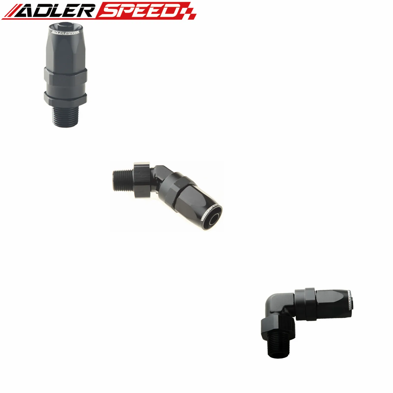 

ADLERSPEED 6AN-1/8" NPT,6AN-3/8" NPT,8AN-3/8'' NPT,8AN-1/2" NPT.AN10-3/8" NPT 45 90 Deg Swivel Fuel Oil Hose End Fitting Adaptor