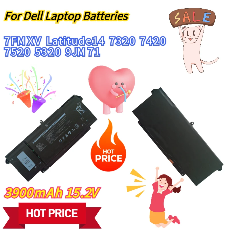 

3900mAh 15.2V For Dell 7FMXV Latitude14 7320 7420 7520 5320 9JM71 Laptop Batteries
