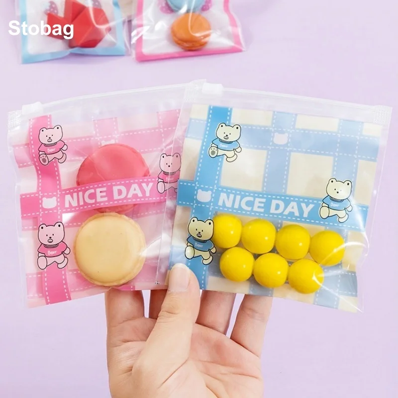 

StoBag 50pcs Cartoon Candy Packaging Zipper Bags Ziplock Kids Cute Plastic Sealed Food Cookies Snack Storage Pouches Pocket