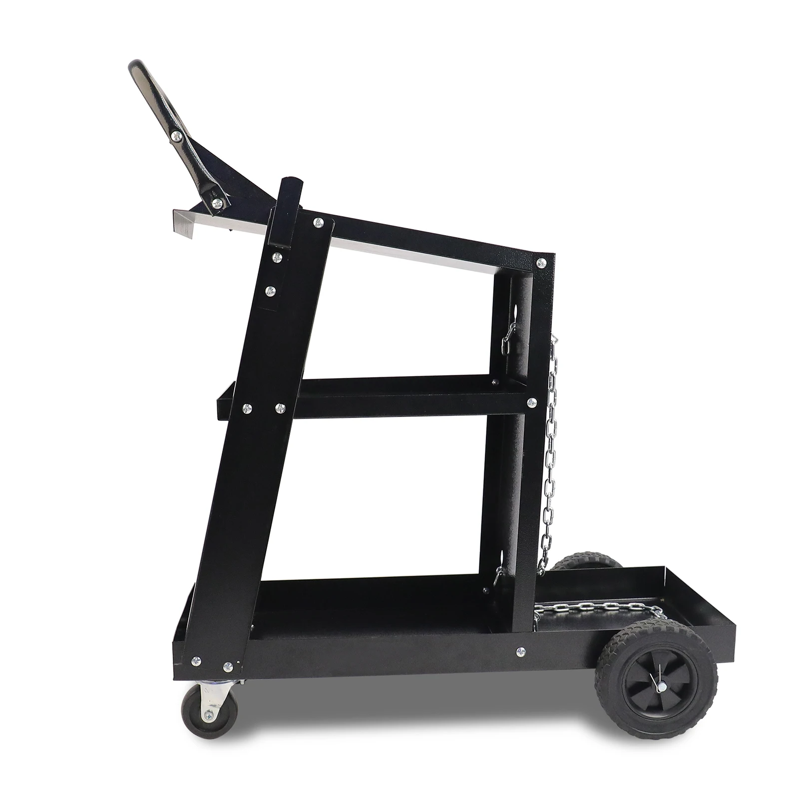 Welding Cart 3-Tier Welder Cart with Swivel Wheels Safety Chains Rolling Tank Storage for Plasma Cutter Welding Machine