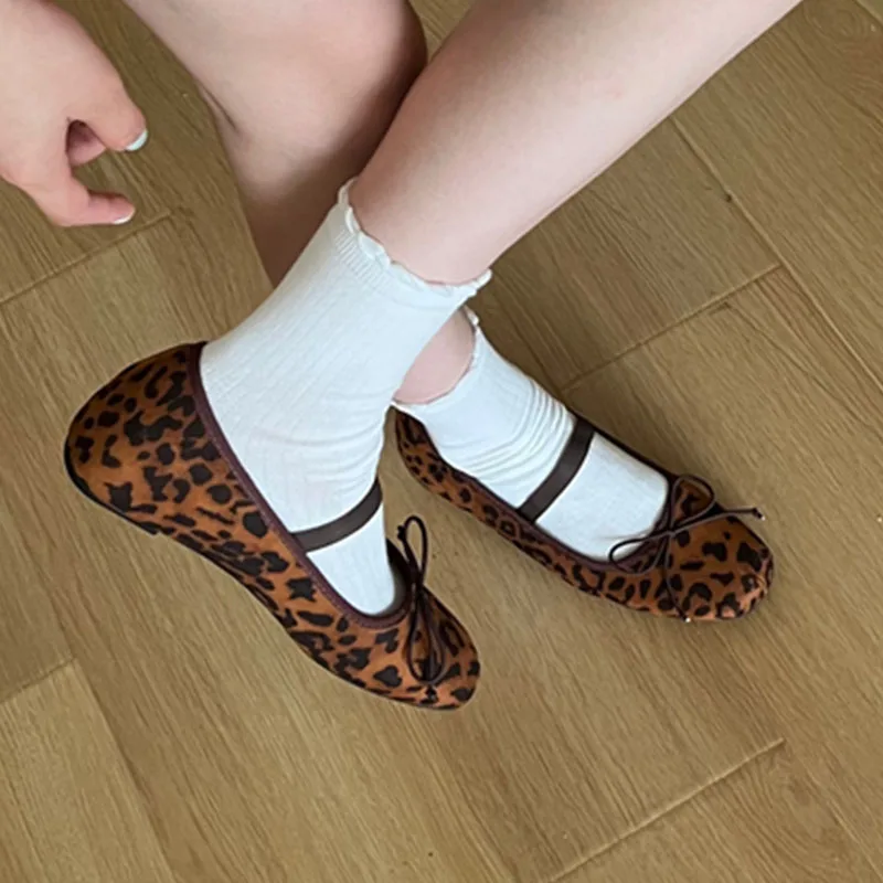 2024 New Summer Flats ballerine donna balletto femminile punta tonda Mary Jane Fashion Leopard Print ballerine Soft mocassini Mujer