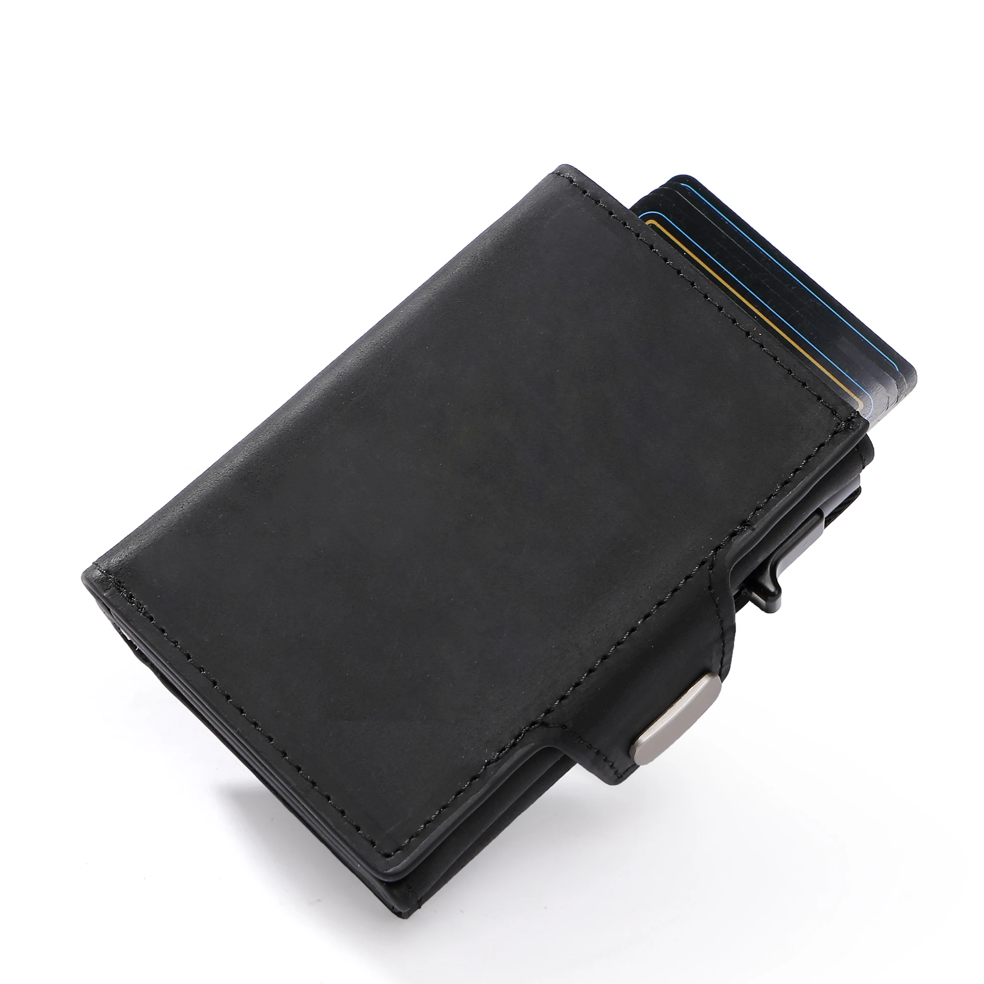 YE TREE Slim Aluminum Metal Wallet for Men Zipper Credit Card Holder RFID Genuine Leather Pop up Wallet for Cards and Coins Man image 6