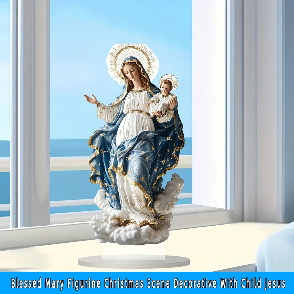 

QBlessed Mary Figurine Christmas Scene Decorative With Child Jesus Tabletop
