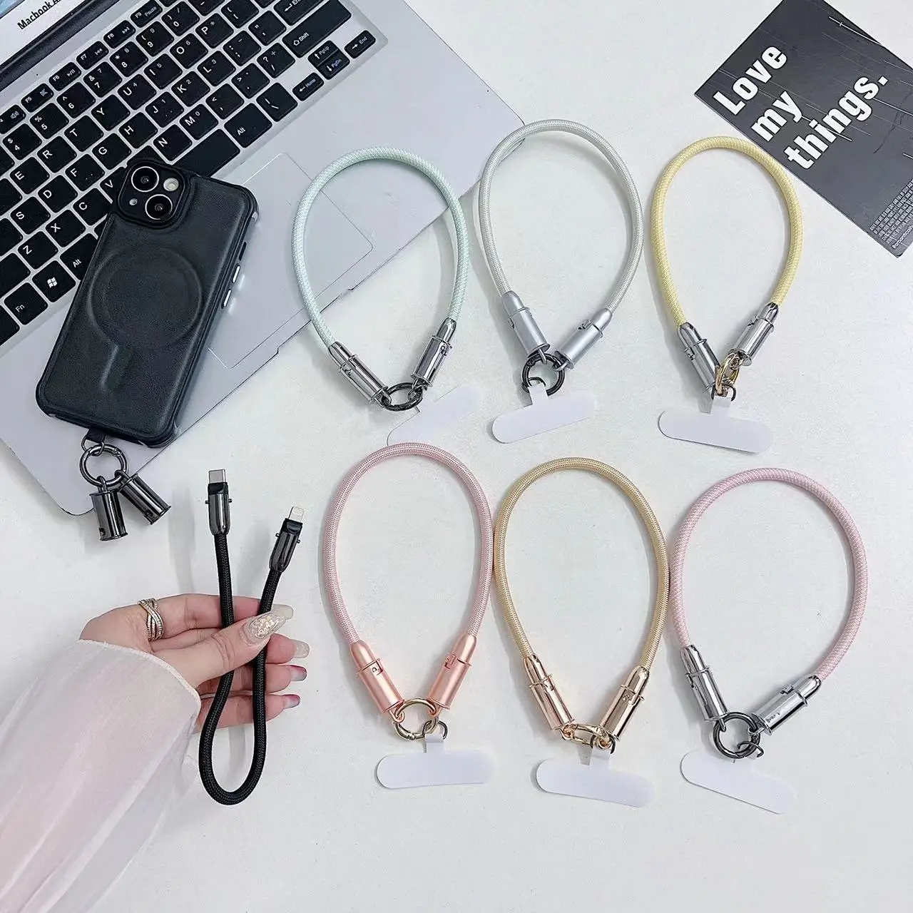 Invisible Fast Charging Cable Lanyard Cord 60W Thick Copper Wire Lightning Port Weaving Key Chain For iPhone Phone Accessaries