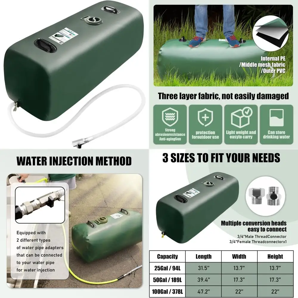 خزان مياه قابل للطي سعة 25 جالونًا لتخزين الشرب في الهواء الطلق