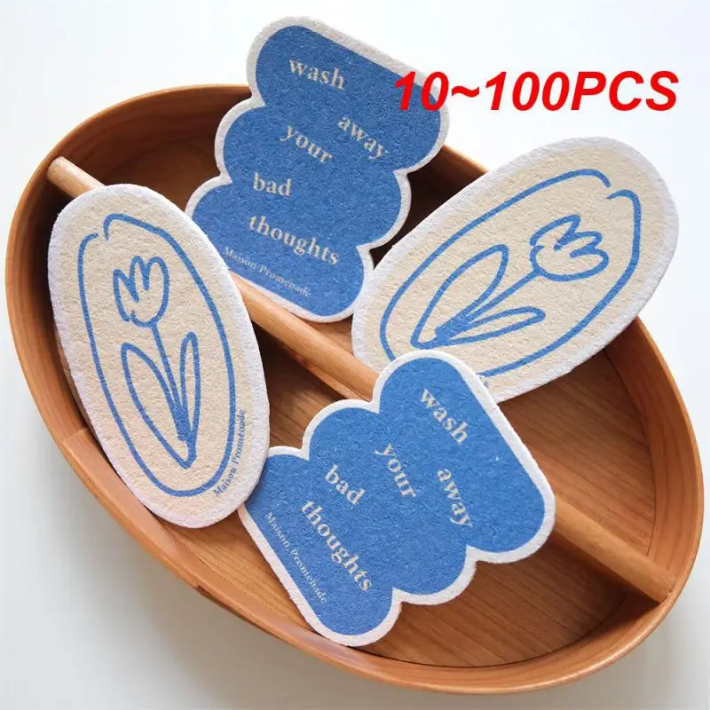 10~100PCS Wood Pulp Scouring Pads Absorbent Household Cleaning Tools Cleaning Rag Compression Dishwashing Kitchen Supplies