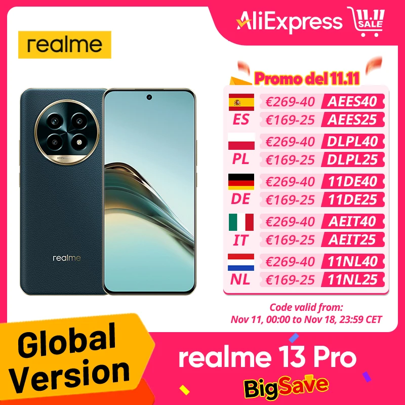 Global Version realme 13 Pro 5G Smartphone Sony LYT-600 OIS Camera Snapdragon 7s Gen 2 120Hz Display 5200mAh Battery AI Imaging