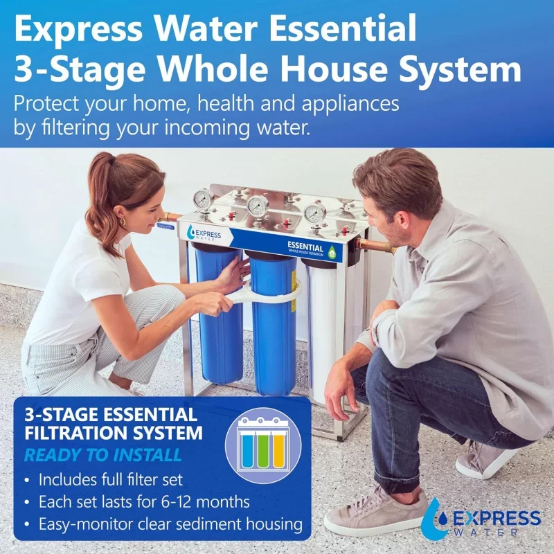 Whole House WaterSystem - 3-Stage Filtration System with Sediment, GAC & Carbon Filters - Reduce Chlorine - Clean