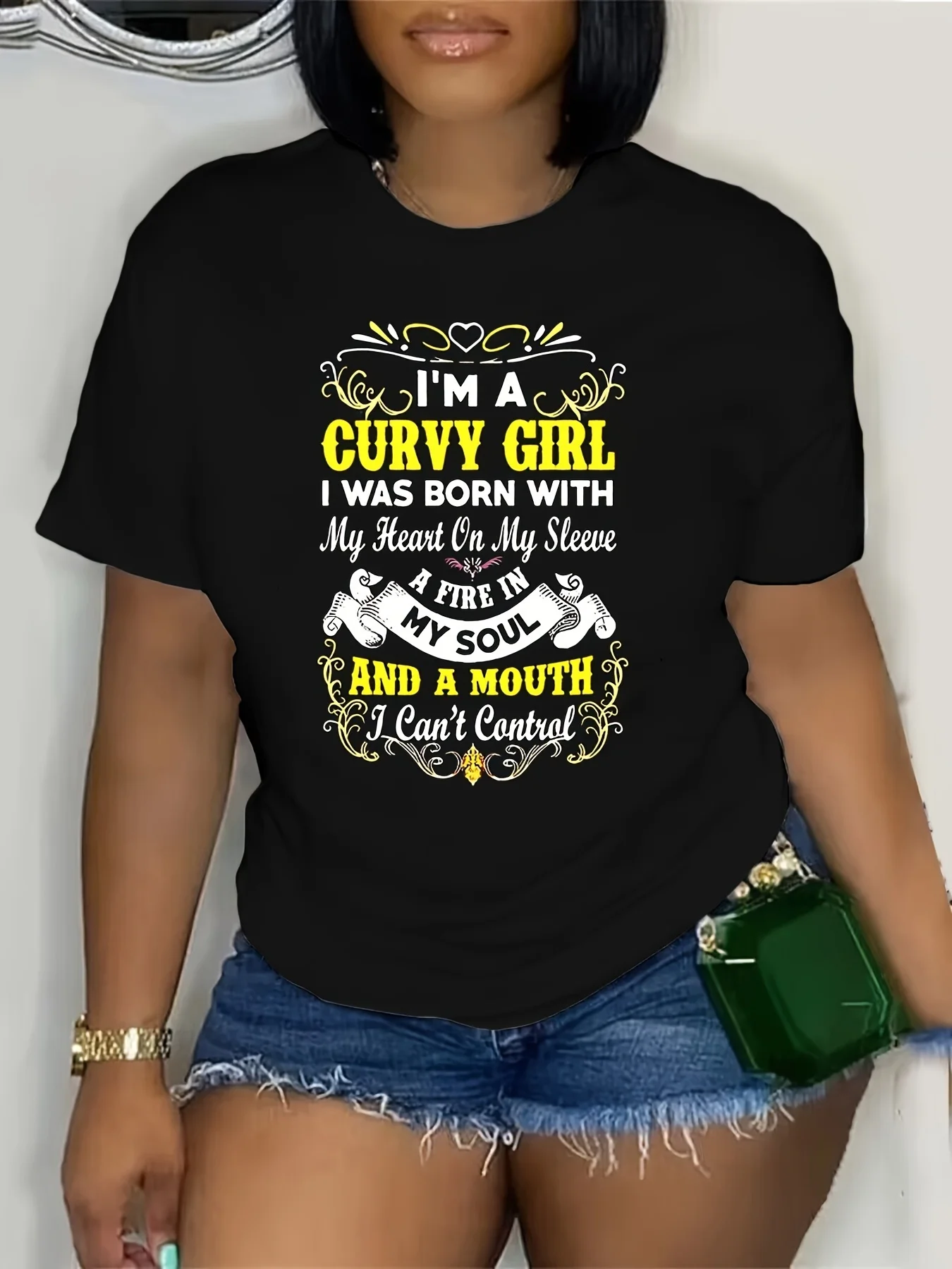 

Plus Size Letter Print T-Shirt, Casual Crew Neck Short Sleeve T-Shirt, Women's Plus Size Clothing