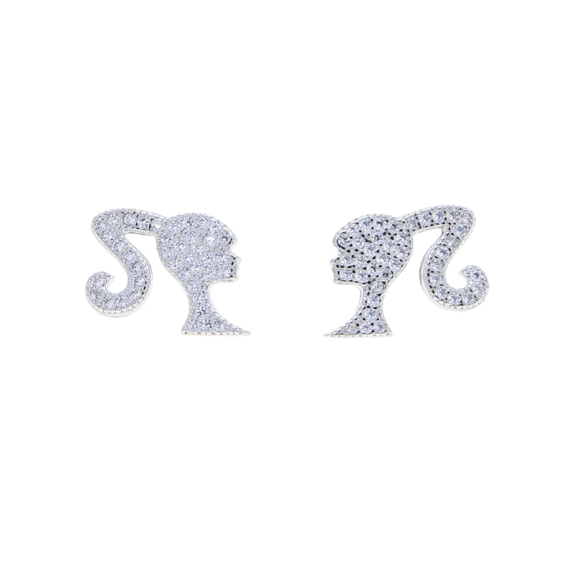 2024 New Heart Girls Charm Stud Earrings Iced Out Bling Hip Hop Geometric Clear CZ Paved Princess Earrings Jewelry For Women