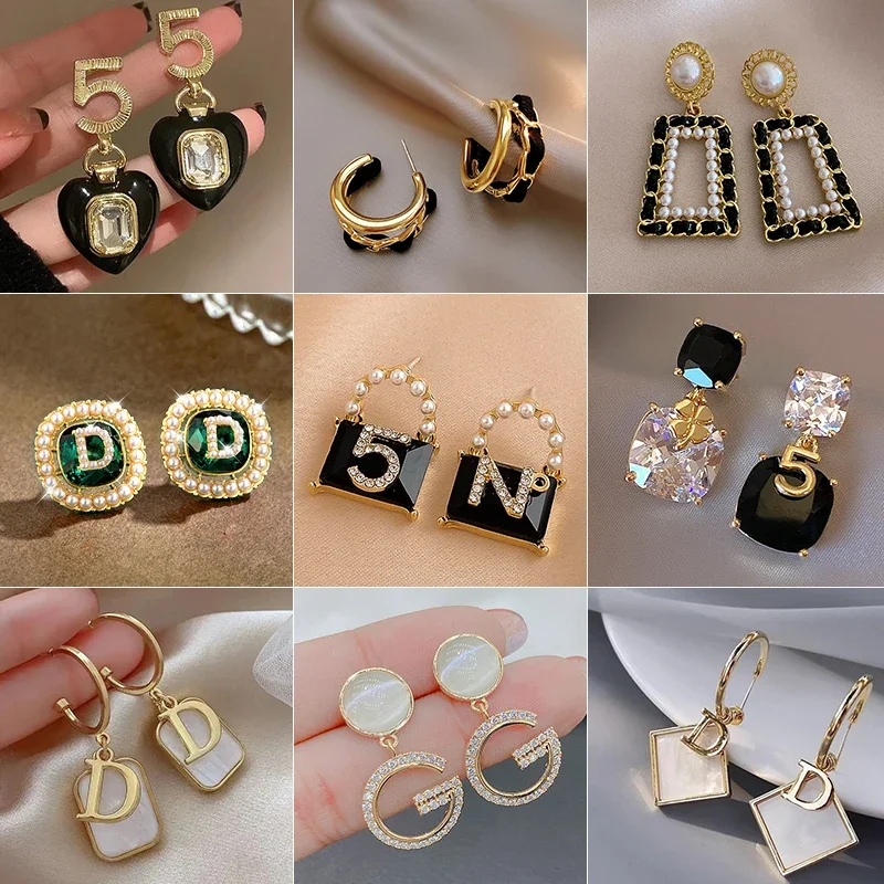 Women Amber Earring Resin Brown Stone Letter C Luxury  Logo Earrings D V G Copies of brands Coco Imitation Crush Korean Drama