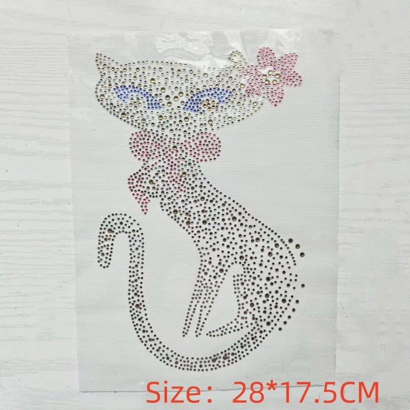 

Cat hot fix sticker iron on transfer patches hot fix rhinestone motif designs iron on applique for shirt