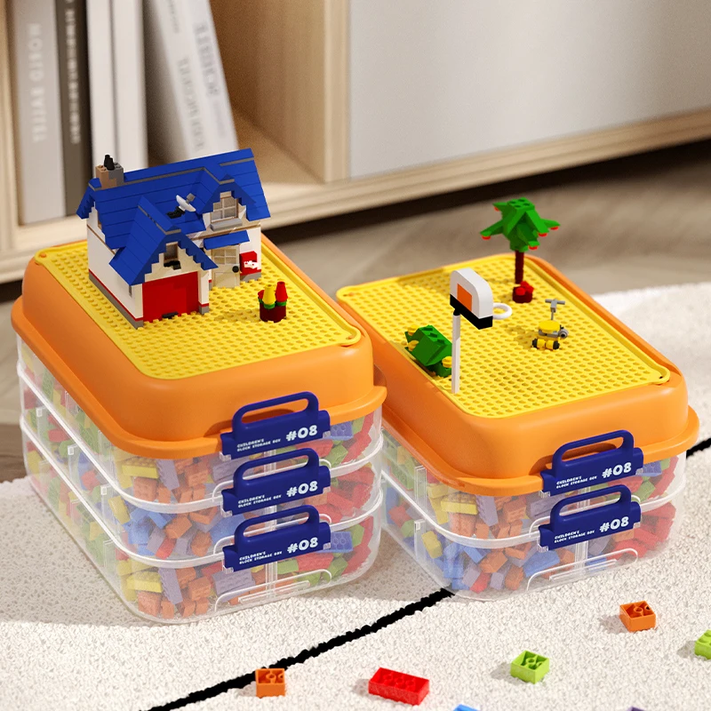 

3 Layers Building Block Storage Box Organizer with Lid Transparent Figures Toy Storage Box Kids Assembly Parts Grids Storage Box