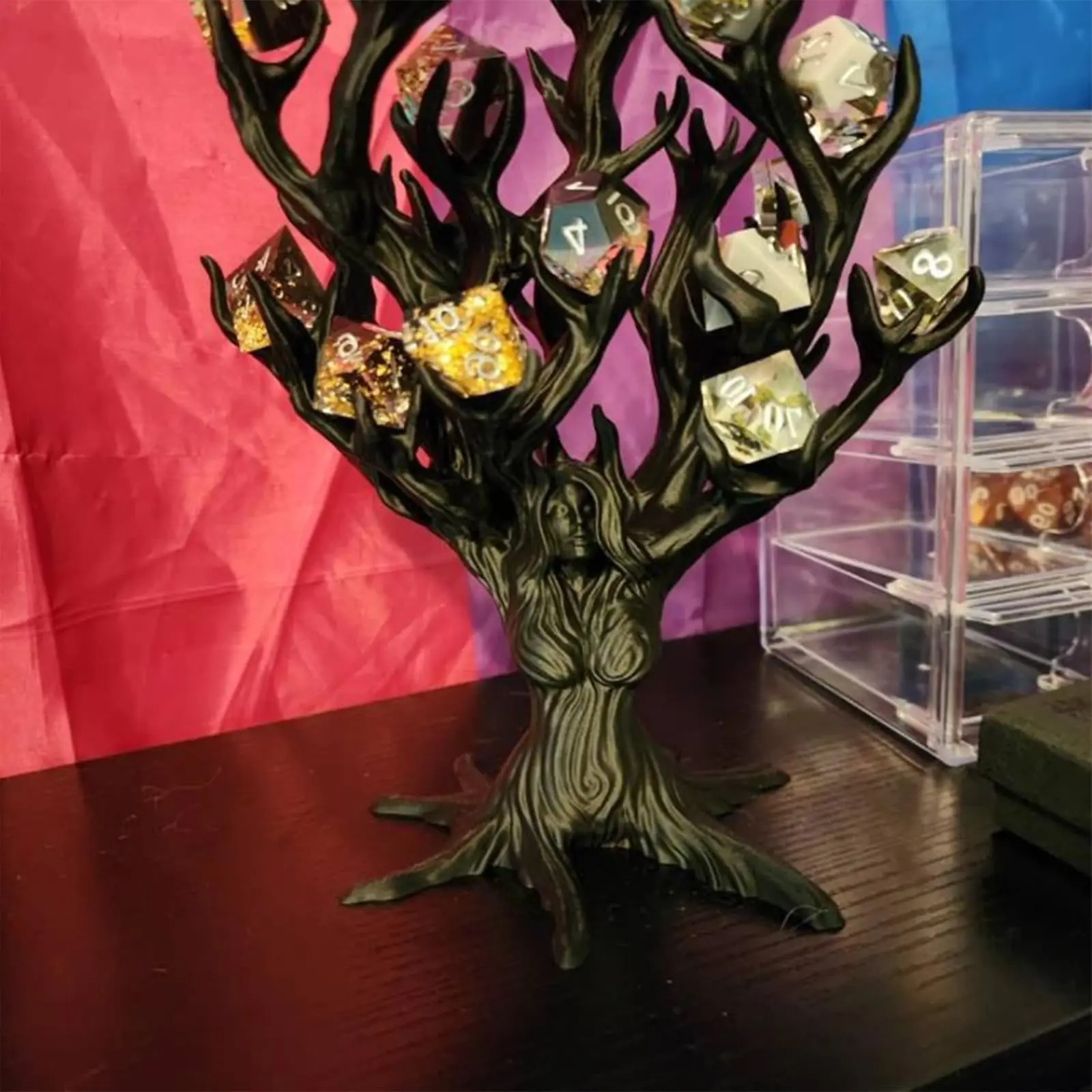 صينية نرد آلهة الشجرة، عرض النرد المحمول الممتع لسطح المكتب ملحقات برج النرد حقيبة النرد آلهة (أسود) #3