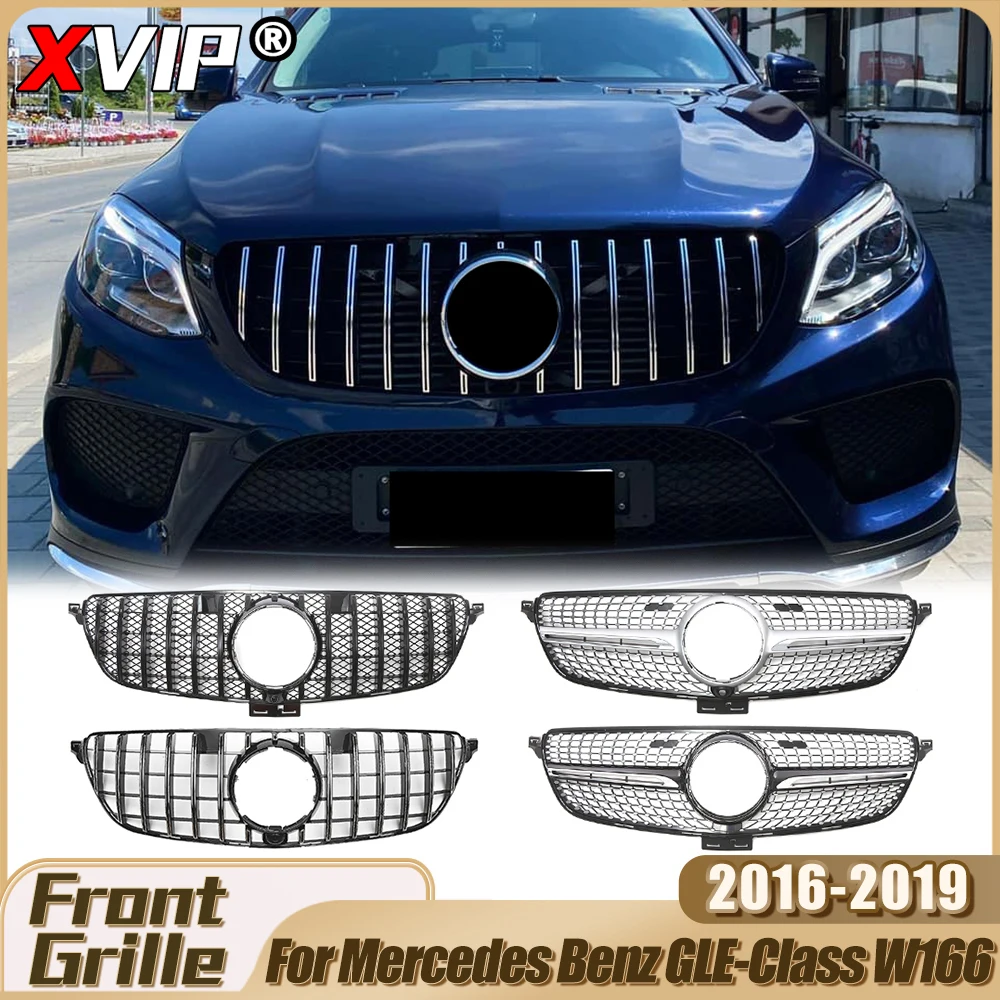 

XVIP Glossy Black GTR Style Bumper Grilles For Mercedes Benz GLE-Class W166 GLE450 GLE500 2016-2019 Chrome Diamonds Style Grill