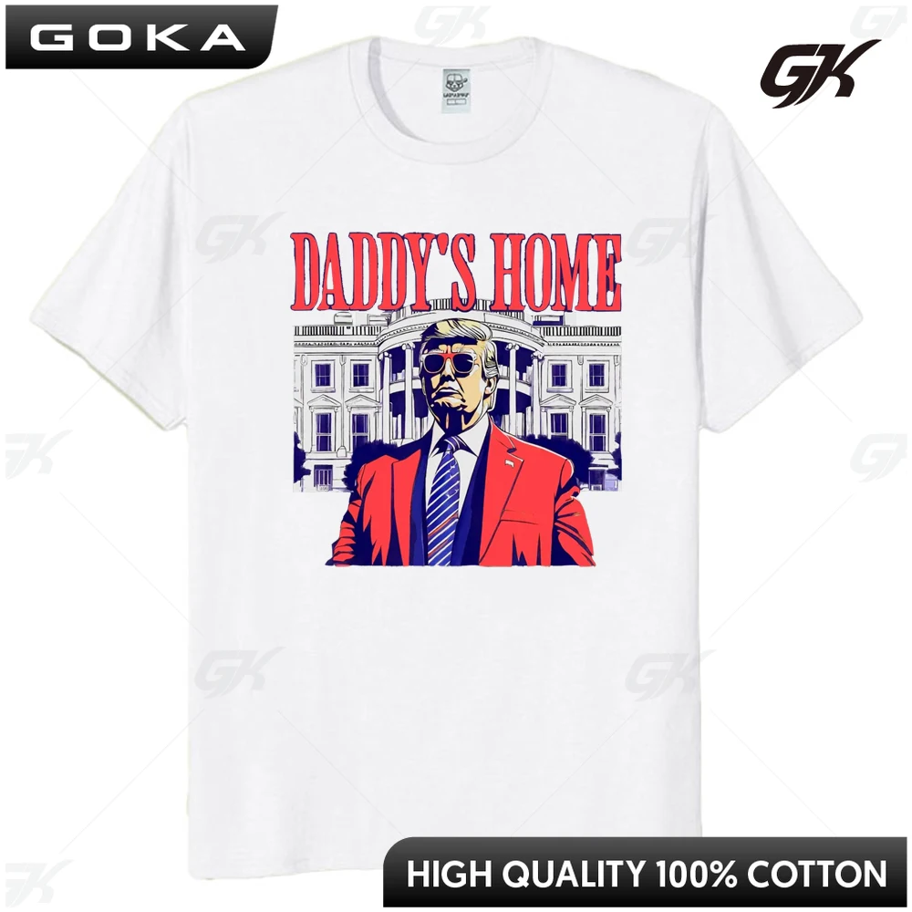 Donald Trump Daddy's Home Print Shirts Santa Hat Autumn Graphic T Shirts Unisex Tees Trump Make Christmas Cotton Streetwear