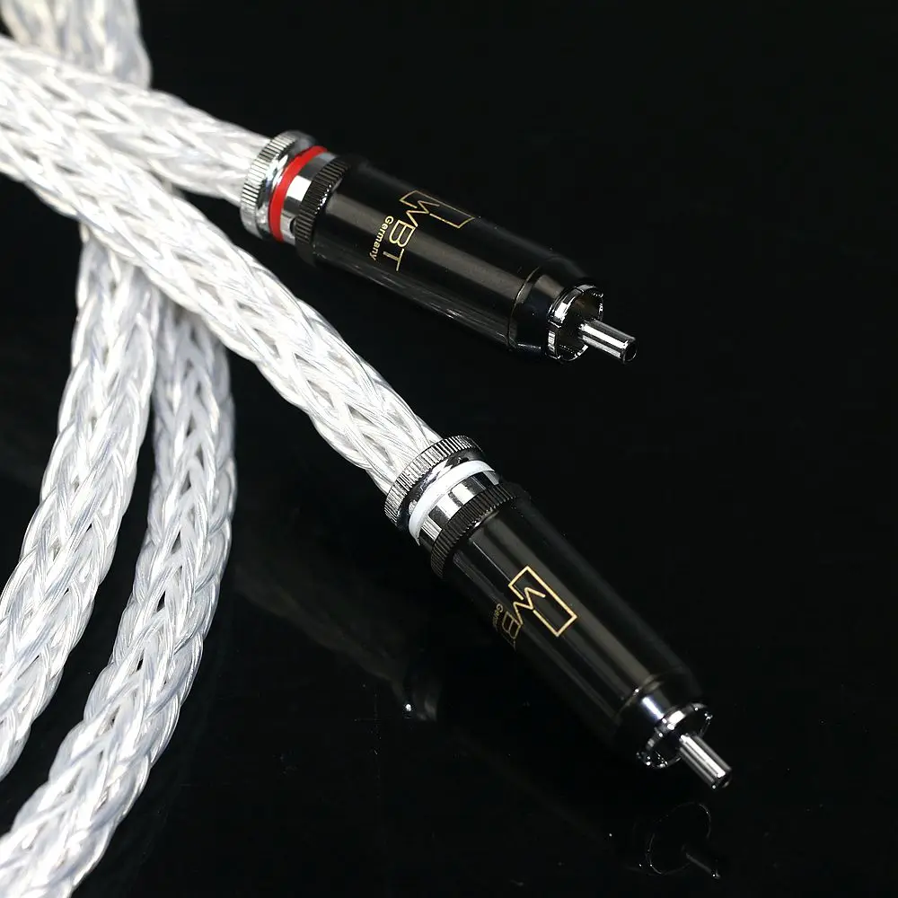 1 pair of high-end Jinbao 8AG 8N single crystal copper silver plated signal cables with 16 strand braided HiFi audio signal cabl