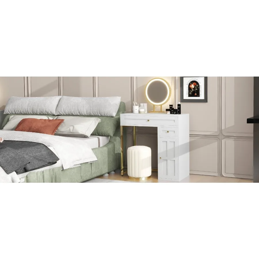 31.5インチの化粧台、ライト付きミラー、2つの引き出しと1つのキャビネット付きの豪華なドレッシングテーブル、B用の3つの照明モードをご用意