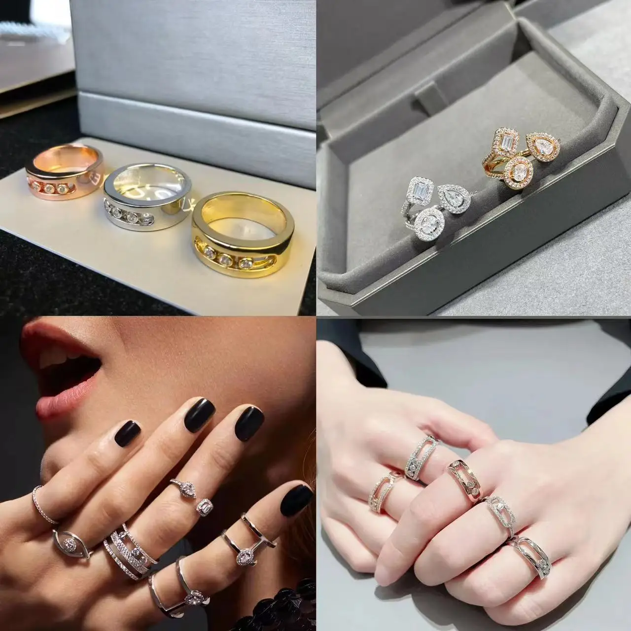 French high-end boutique 925 women's ring series, with multiple options including Move, Water Drop, Square Diamond, and more