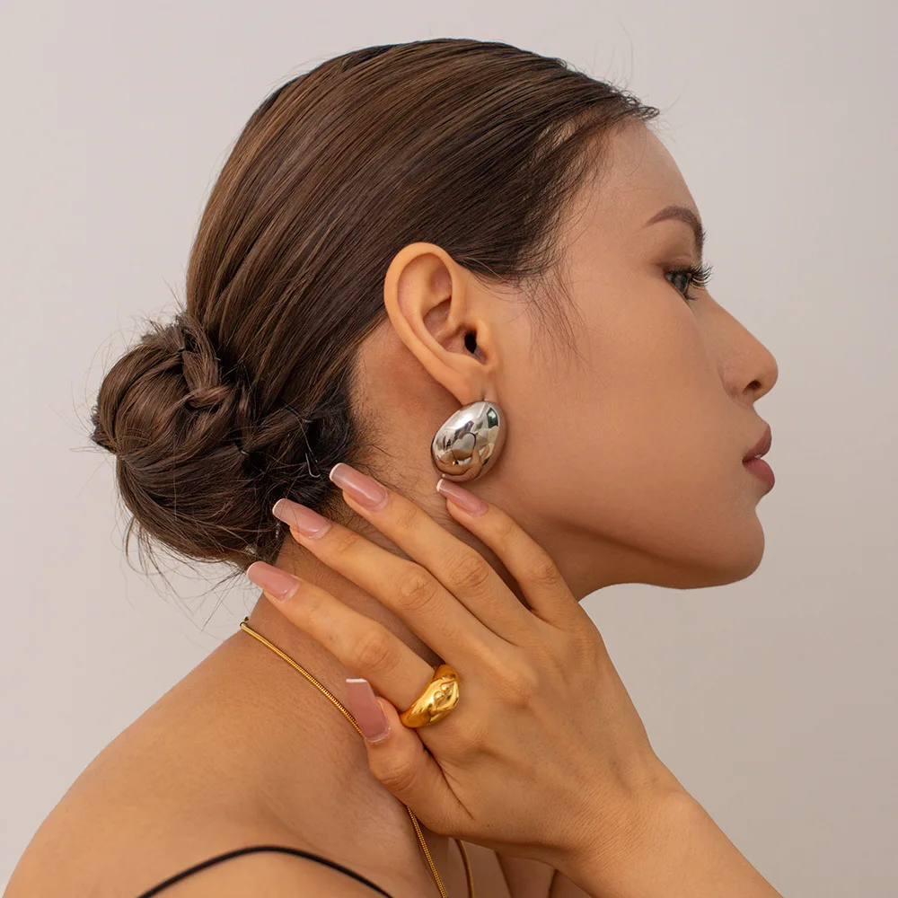 

Stainless Steel PVD 18K Gold Plated Tarnish Big Beads Earrings For Woman Jewelry Wholesale 2023 Trendy