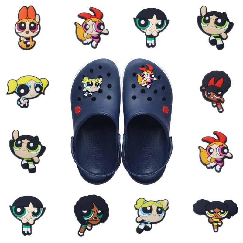 MINISO The Powerpuff Girls Hot sell 1PCS  PVC Sandals Shoe Charms Accessories DIY Shoe Decoration for  Kids Favor X-mas Gift