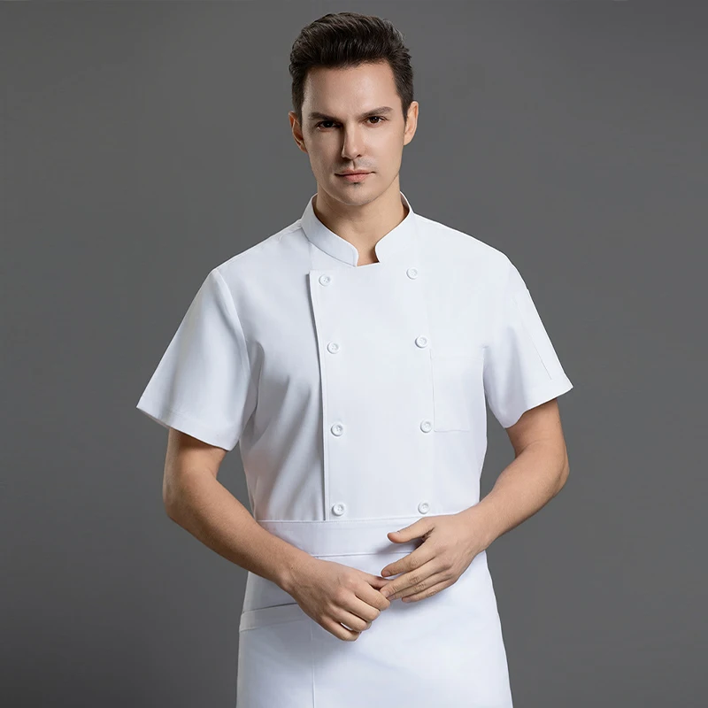 White Chef Uniform Short Sleeve Kitchen Jacket Restaurant Cook Coat Hotel Catering Clothes Cooking Shirt Baker Waiter Workwear