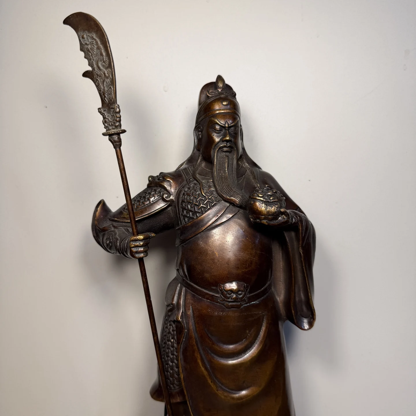 Folk Collection Old Bronze Gilded Cinnabar Lord Guan statue Guan Yunchang God of War God of Wealth Wenfang screen Amass wealth