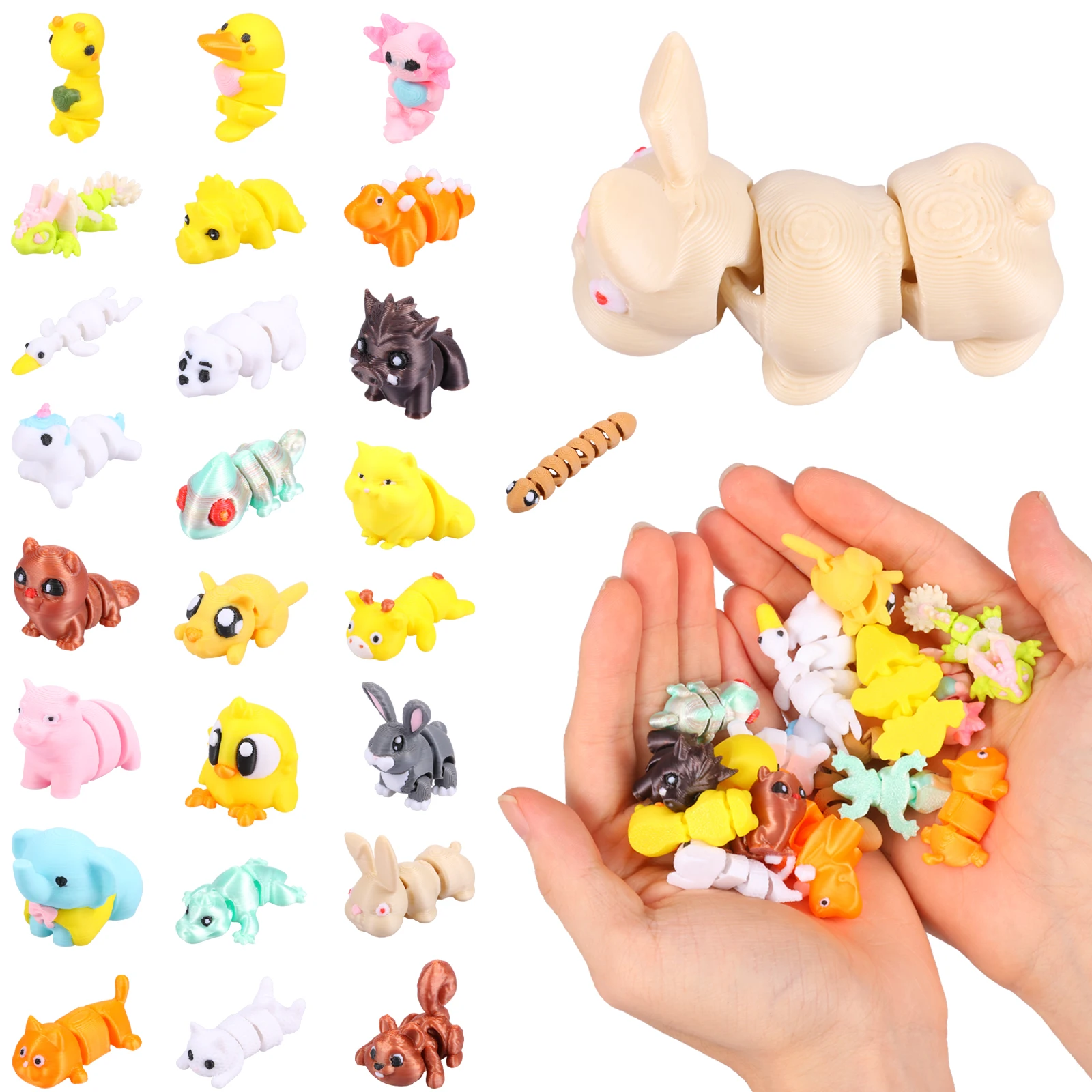 25/24Pcs Mini 3D Printed Animal Statue Figurine Flexible Articulated Toy Stress Relief Sensory Sculpture Ornament for Desk Decor