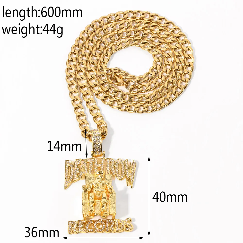 New Rap Cadena Death Row Records Chain Necklace For Men Hip Hop Deathrow Prisoner Crystal Pendants Jewelry