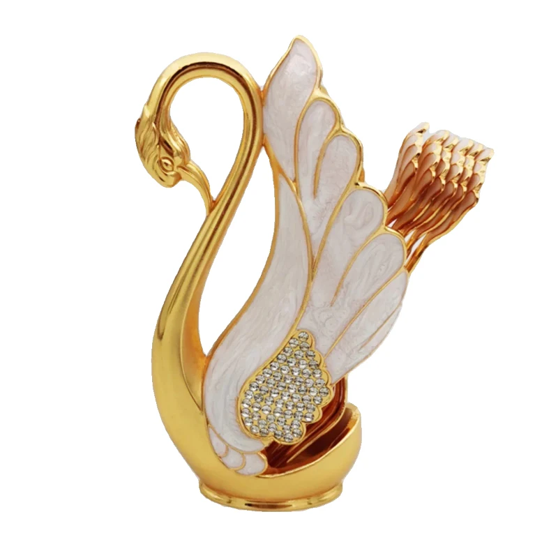 Pure copper light luxury swan fruit fork set household ornament European cute coffee dessert spoon fruit sign creativity