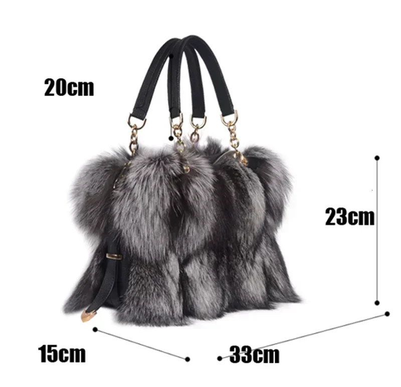 Luxury Real Fox Fur Women Tote Bag Shoulder Bag Winter Evening Party Bag Ladies Purses and HandBags