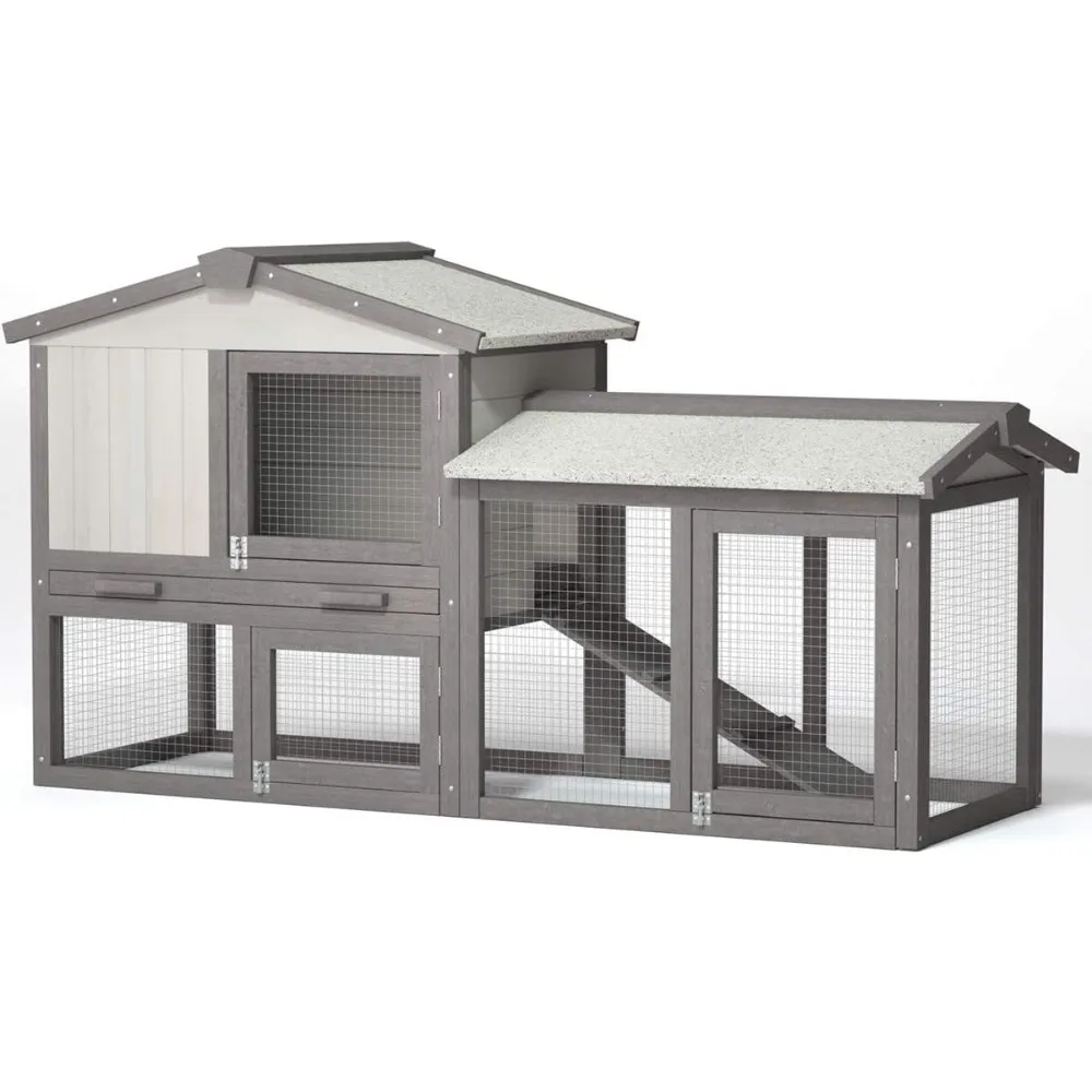 

Large Chicken Coop, 58‘’ Wooden Hen House Outdoor Backyard Garden Bunny Rabbit Hutch with Ventilation Door, Removable Tray & Ra