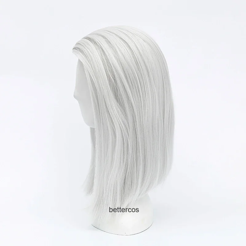 Overwatch Ashe Cosplay Wig 30cm Short Straight Heat Resistant Synthetic Hair OW Game Wig Silver-white Costume Party Wig  Wig Cap