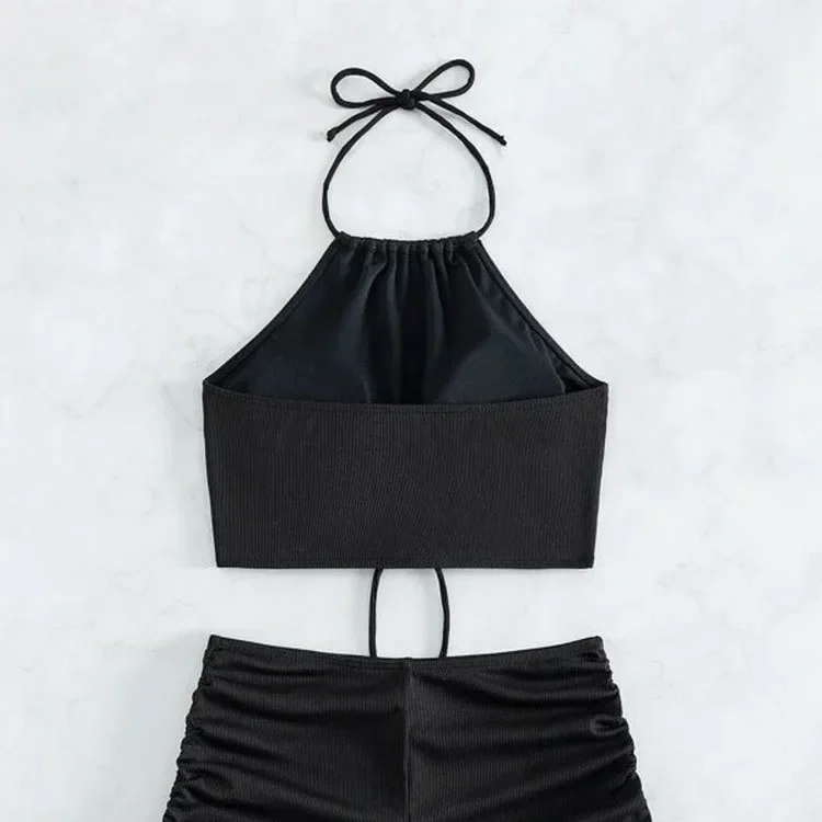 2025 جديد بلون ملابس السباحة النسائية الرسن الدانتيل متابعة حمالة ملابس السباحة عالية الخصر حلقة الرباط السراويل Tankinis ثوب السباحة