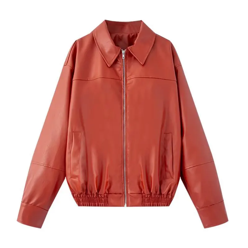 European and American Women's Clothing Summer Fashion Temperament Autumn and Winter New Imitation Leather Bomber Jacket