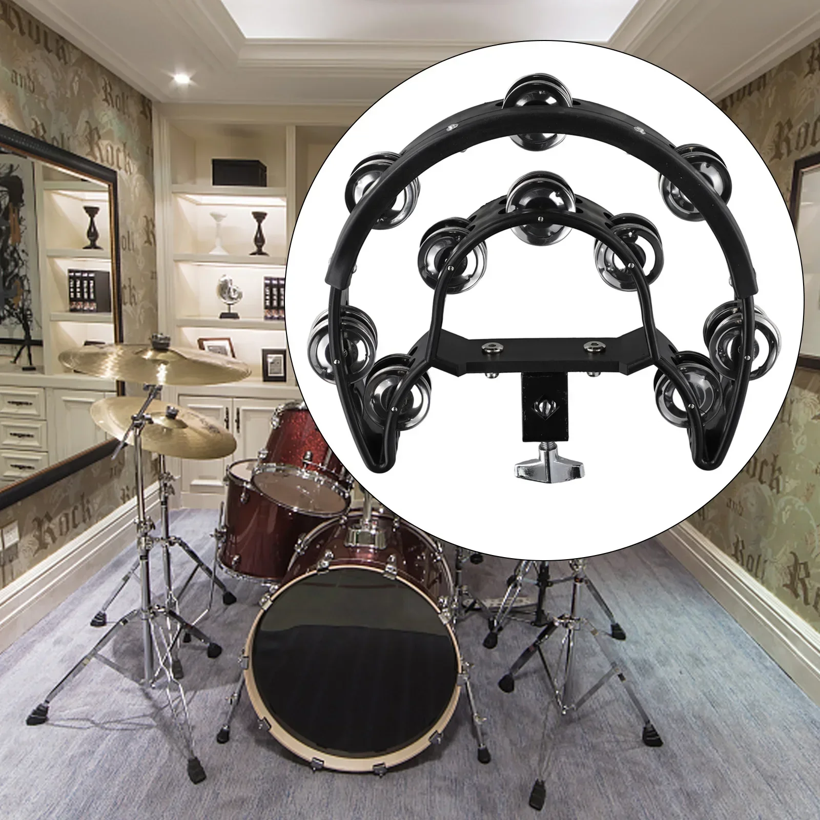 Entertainment Hi Hat Tambourine Parts Jingle KTV Rattle Bell Versatile Bright Double Row Drum Hand Light Metal